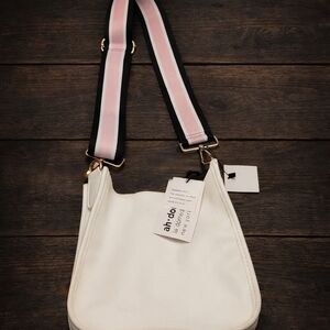 Ah dorned New York Pink Strap White Crossbody Bag Adjustable Vegan Leather NWT